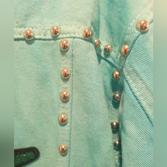 Studded Turquoise Jacket with Heart Design Professionally Riveted Over 100 Rivet - Picture 3 of 7